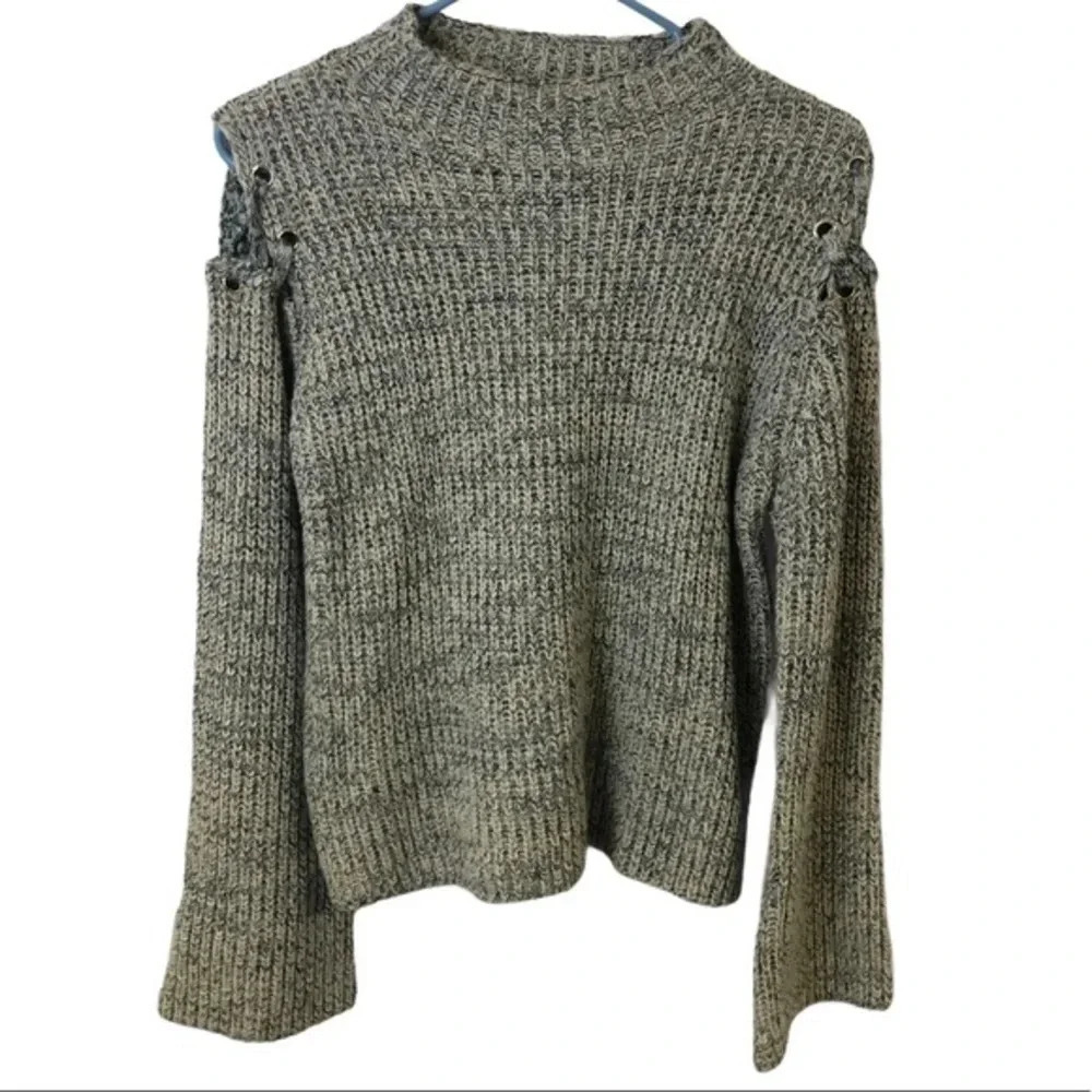 John + Jenn Blue Marled Knit Tie Cutout Sweater M